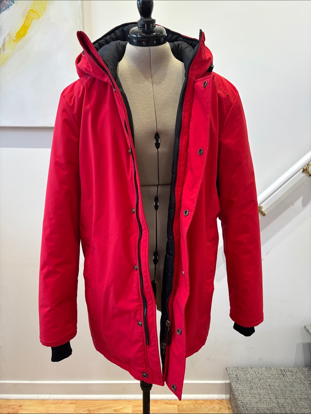 Men's Hooded Red Puffer Jacket - Insulated Winter Parka